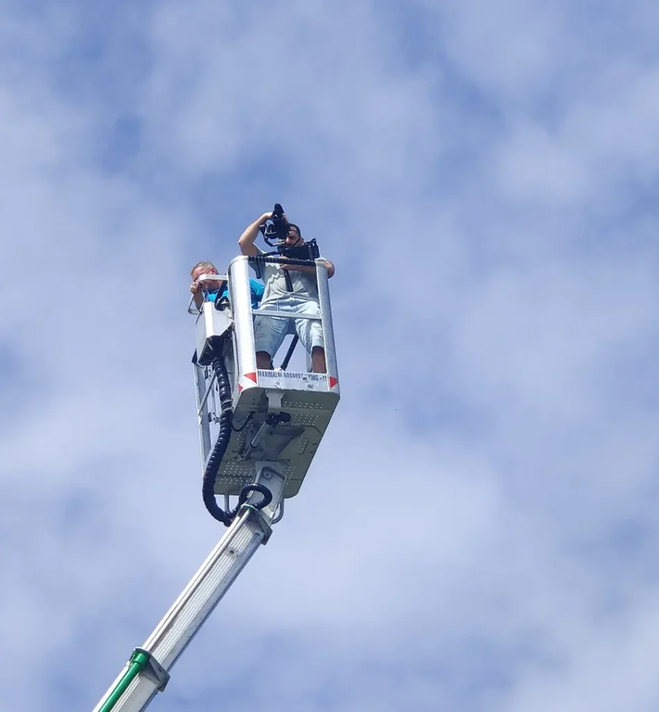 Castle Digital crew filming from an aerial work platform